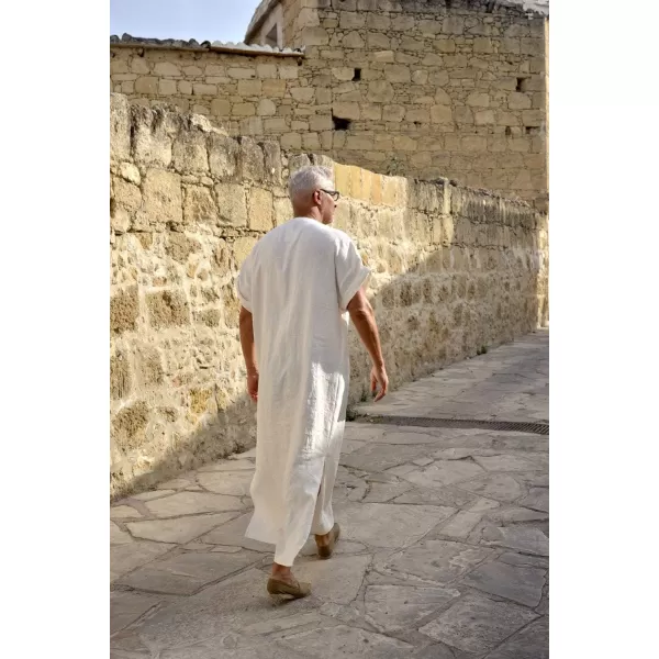 COOFANDY Men's V-Neck Linen Robe Short Sleeve Kaftan Thobe Long Gown Casual Shirt for Beach, Summer