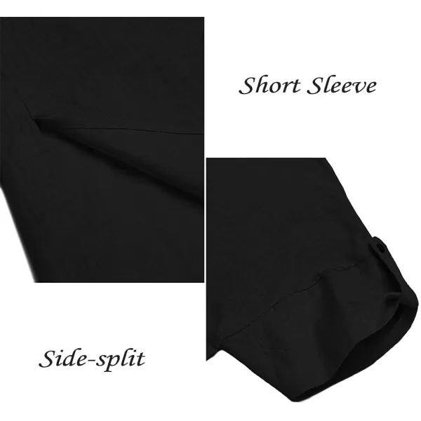 COOFANDY Men's V-Neck Linen Robe Short Sleeve Kaftan Thobe Long Gown Casual Shirt for Beach, Summer