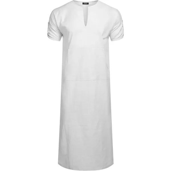 COOFANDY Men's V-Neck Linen Robe Short Sleeve Kaftan Thobe Long Gown Casual Shirt for Beach, Summer