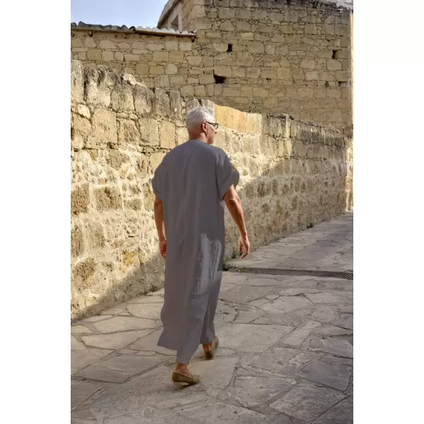 COOFANDY Men's V-Neck Linen Robe Short Sleeve Kaftan Thobe Long Gown Casual Shirt for Beach, Summer