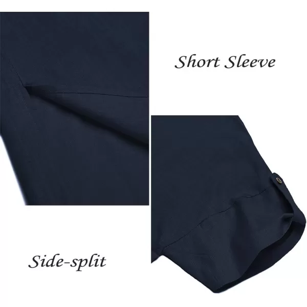COOFANDY Men's V-Neck Linen Robe Short Sleeve Kaftan Thobe Long Gown Casual Shirt for Beach, Summer