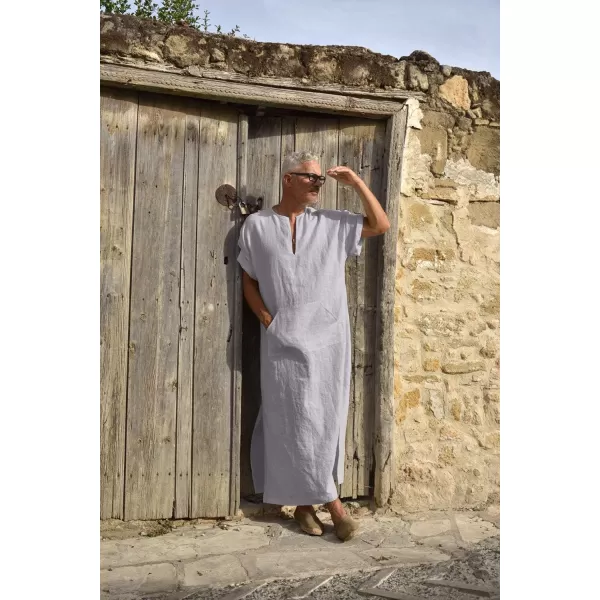 COOFANDY Men's V-Neck Linen Robe Short Sleeve Kaftan Thobe Long Gown Casual Shirt for Beach, Summer