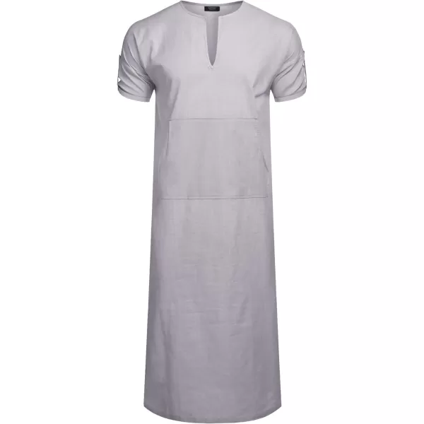 COOFANDY Men's V-Neck Linen Robe Short Sleeve Kaftan Thobe Long Gown Casual Shirt for Beach, Summer