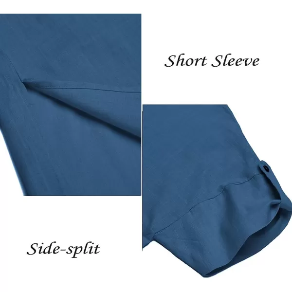 COOFANDY Men's V-Neck Linen Robe Short Sleeve Kaftan Thobe Long Gown Casual Shirt for Beach, Summer