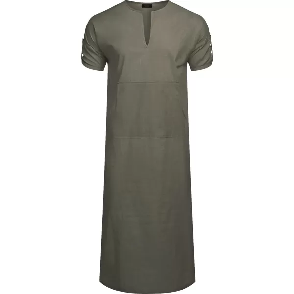 COOFANDY Men's V-Neck Linen Robe Short Sleeve Kaftan Thobe Long Gown Casual Shirt for Beach, Summer