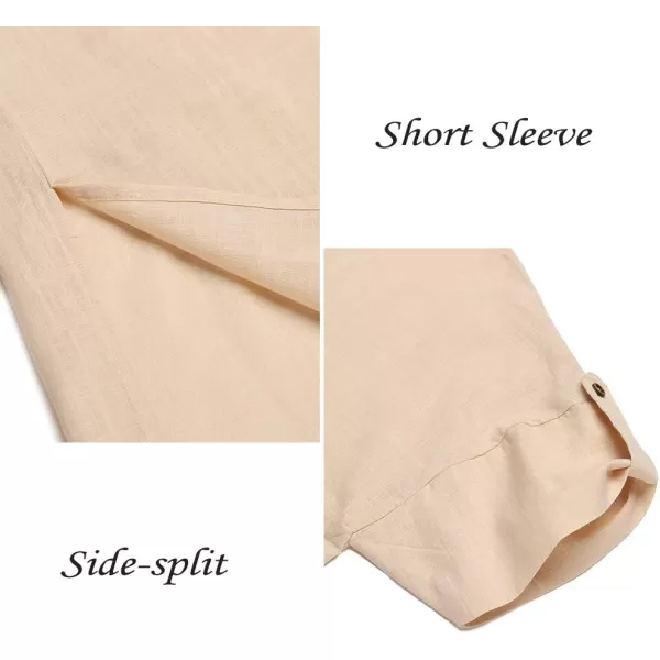 COOFANDY Men's V-Neck Linen Robe Short Sleeve Kaftan Thobe Long Gown Casual Shirt for Beach, Summer