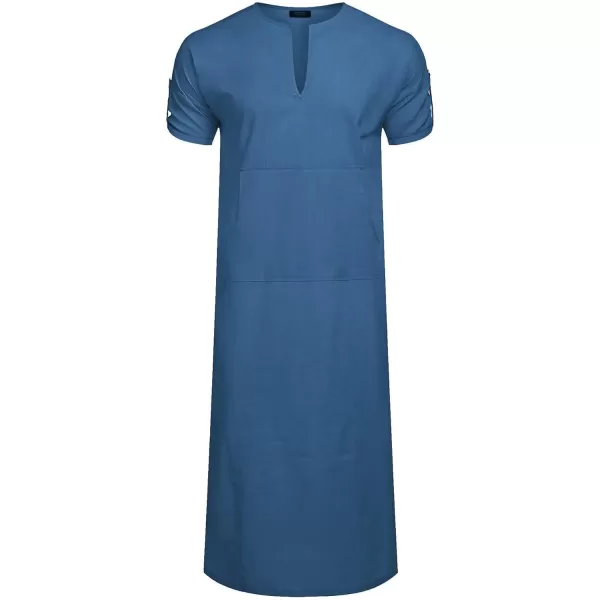 COOFANDY Men's V-Neck Linen Robe Short Sleeve Kaftan Thobe Long Gown Casual Shirt for Beach, Summer