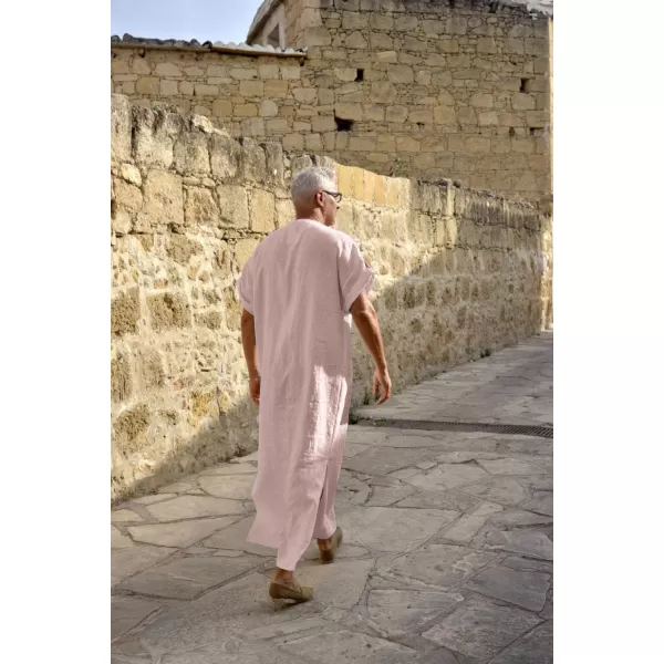 COOFANDY Men's V-Neck Linen Robe Short Sleeve Kaftan Thobe Long Gown Casual Shirt for Beach, Summer