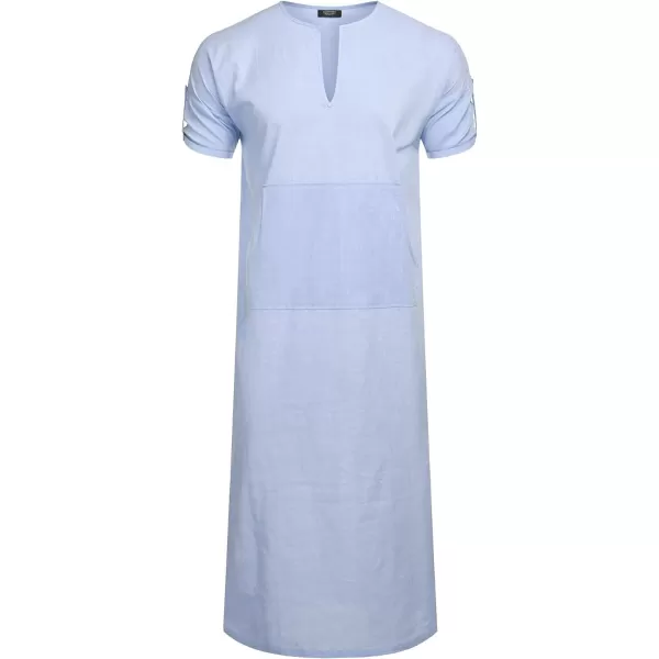 COOFANDY Men's V-Neck Linen Robe Short Sleeve Kaftan Thobe Long Gown Casual Shirt for Beach, Summer