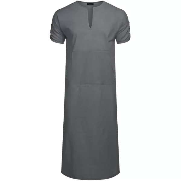 COOFANDY Men's V-Neck Linen Robe Short Sleeve Kaftan Thobe Long Gown Casual Shirt for Beach, Summer