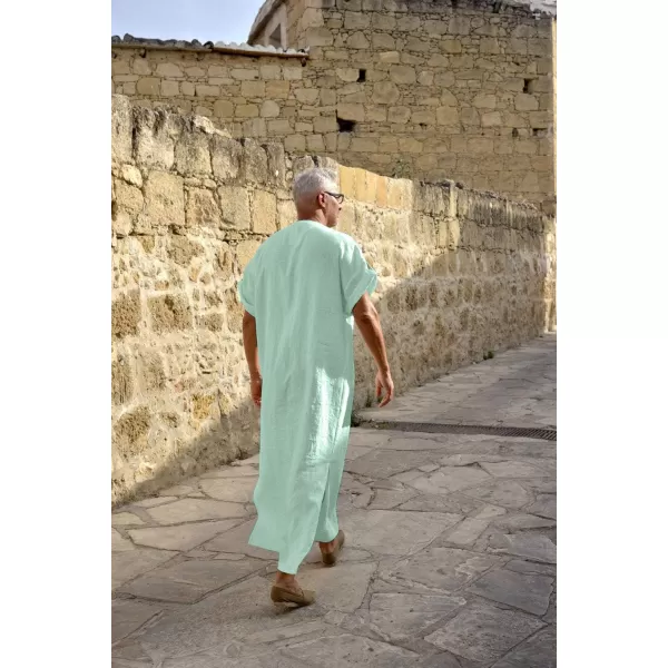 COOFANDY Men's V-Neck Linen Robe Short Sleeve Kaftan Thobe Long Gown Casual Shirt for Beach, Summer