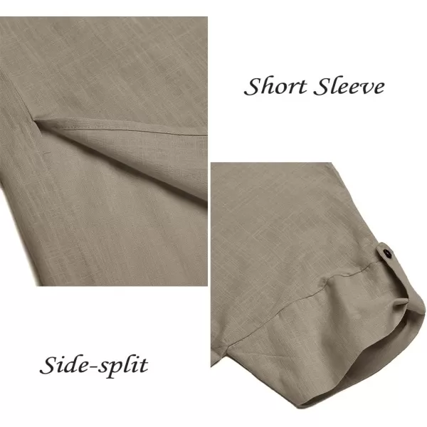 COOFANDY Men's V-Neck Linen Robe Short Sleeve Kaftan Thobe Long Gown Casual Shirt for Beach, Summer