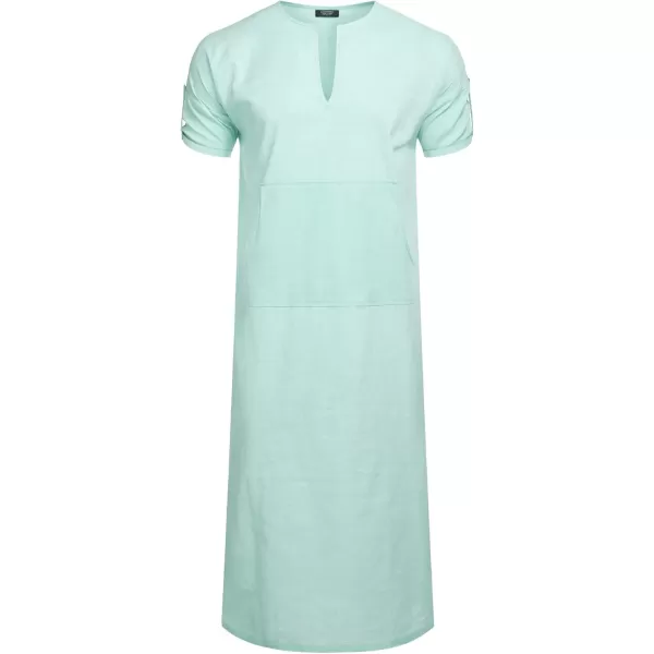 COOFANDY Men's V-Neck Linen Robe Short Sleeve Kaftan Thobe Long Gown Casual Shirt for Beach, Summer