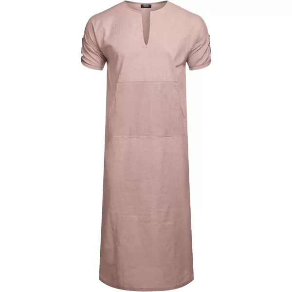 COOFANDY Men's V-Neck Linen Robe Short Sleeve Kaftan Thobe Long Gown Casual Shirt for Beach, Summer