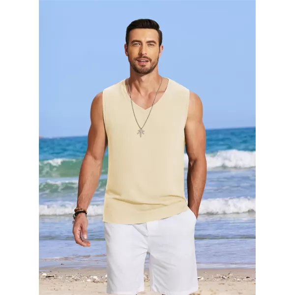 COOFANDY Men's V Neck Summer Beach Tank Top Sleeveless Casual Tank Shirts Hippie Tops