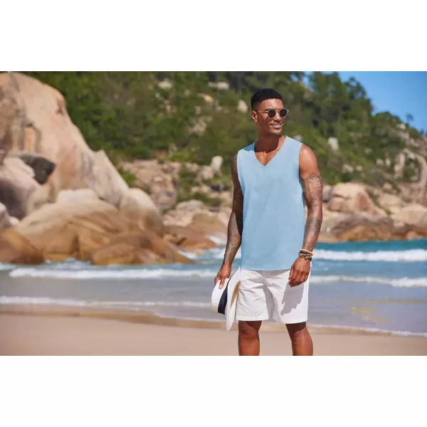 COOFANDY Men's V Neck Summer Beach Tank Top Sleeveless Casual Tank Shirts Hippie Tops