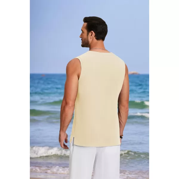 COOFANDY Men's V Neck Summer Beach Tank Top Sleeveless Casual Tank Shirts Hippie Tops