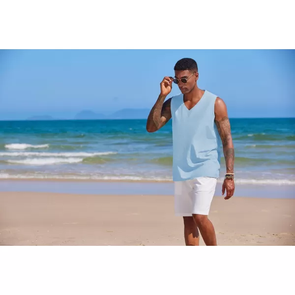 COOFANDY Men's V Neck Summer Beach Tank Top Sleeveless Casual Tank Shirts Hippie Tops