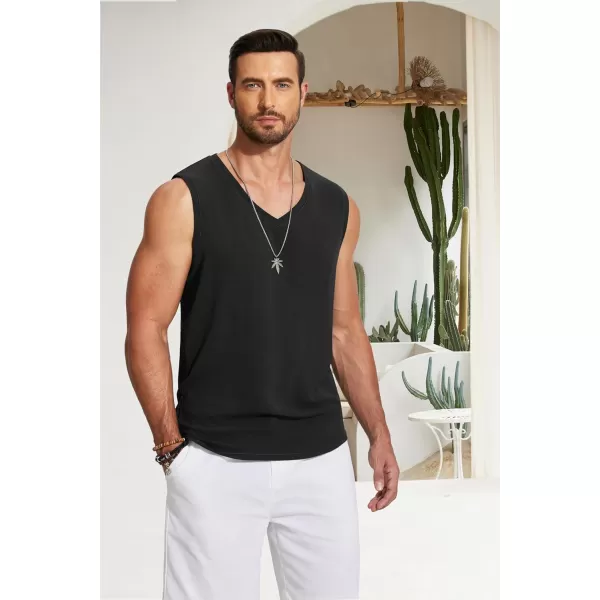COOFANDY Men's V Neck Summer Beach Tank Top Sleeveless Casual Tank Shirts Hippie Tops
