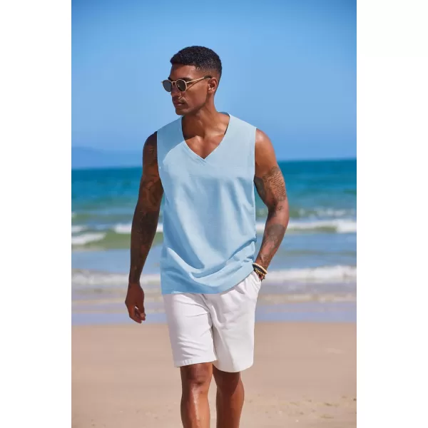 COOFANDY Men's V Neck Summer Beach Tank Top Sleeveless Casual Tank Shirts Hippie Tops