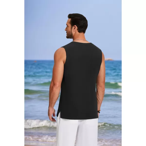 COOFANDY Men's V Neck Summer Beach Tank Top Sleeveless Casual Tank Shirts Hippie Tops