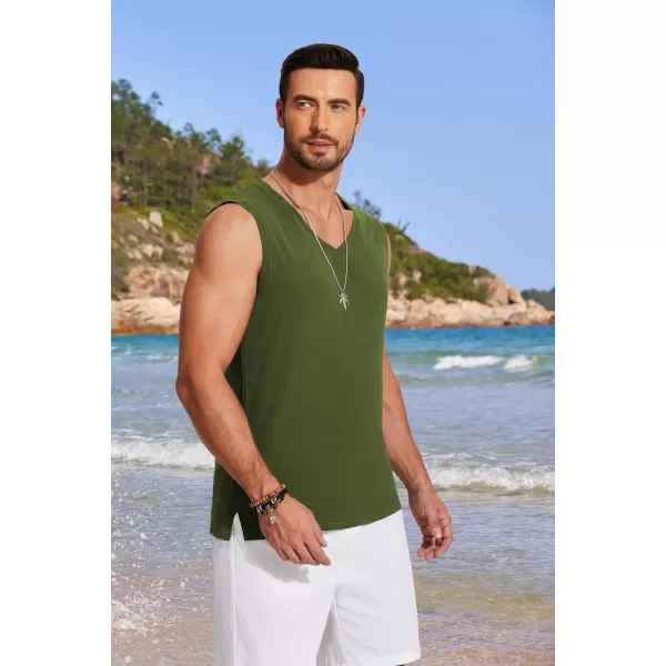 COOFANDY Men's V Neck Summer Beach Tank Top Sleeveless Casual Tank Shirts Hippie Tops