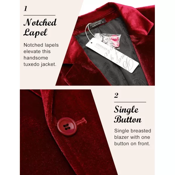 COOFANDY Men's Velvet Blazer Notched Lapel Velour Suit Jacket One Button Tuxedo Jackets for Wedding Prom Party Dinner