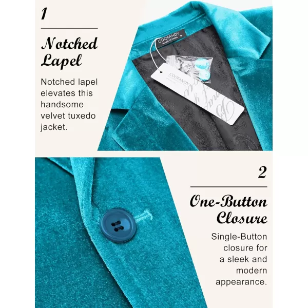 COOFANDY Men's Velvet Blazer Notched Lapel Velour Suit Jacket One Button Tuxedo Jackets for Wedding Prom Party Dinner