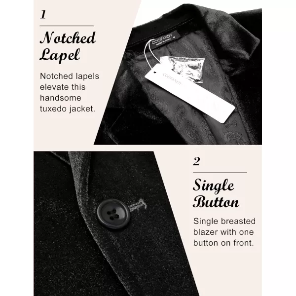 COOFANDY Men's Velvet Blazer Notched Lapel Velour Suit Jacket One Button Tuxedo Jackets for Wedding Prom Party Dinner