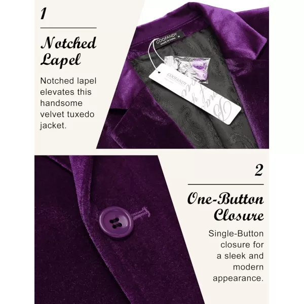 COOFANDY Men's Velvet Blazer Notched Lapel Velour Suit Jacket One Button Tuxedo Jackets for Wedding Prom Party Dinner