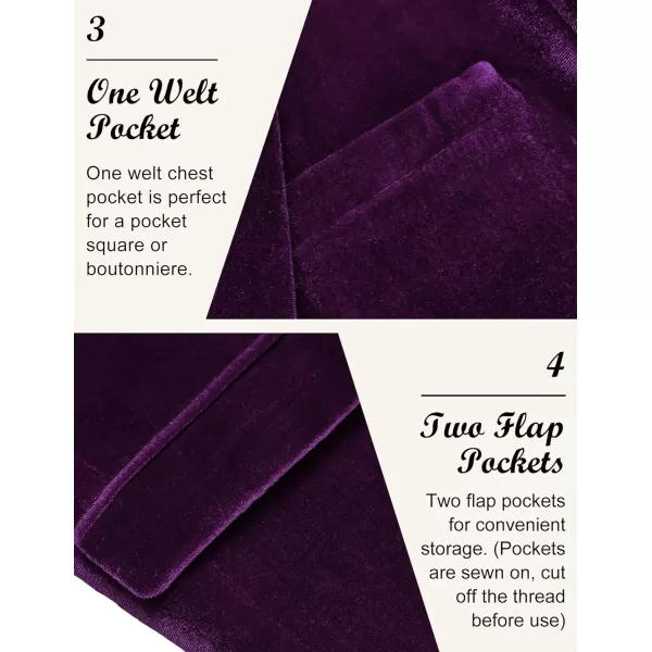 COOFANDY Men's Velvet Blazer Notched Lapel Velour Suit Jacket One Button Tuxedo Jackets for Wedding Prom Party Dinner