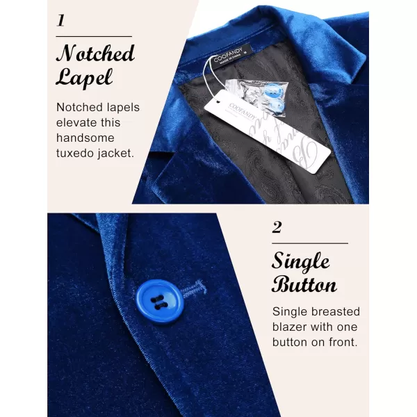 COOFANDY Men's Velvet Blazer Notched Lapel Velour Suit Jacket One Button Tuxedo Jackets for Wedding Prom Party Dinner