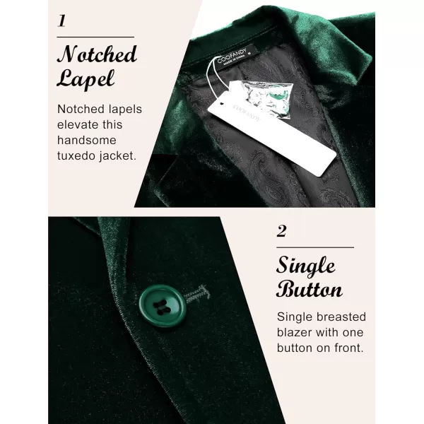COOFANDY Men's Velvet Blazer Notched Lapel Velour Suit Jacket One Button Tuxedo Jackets for Wedding Prom Party Dinner