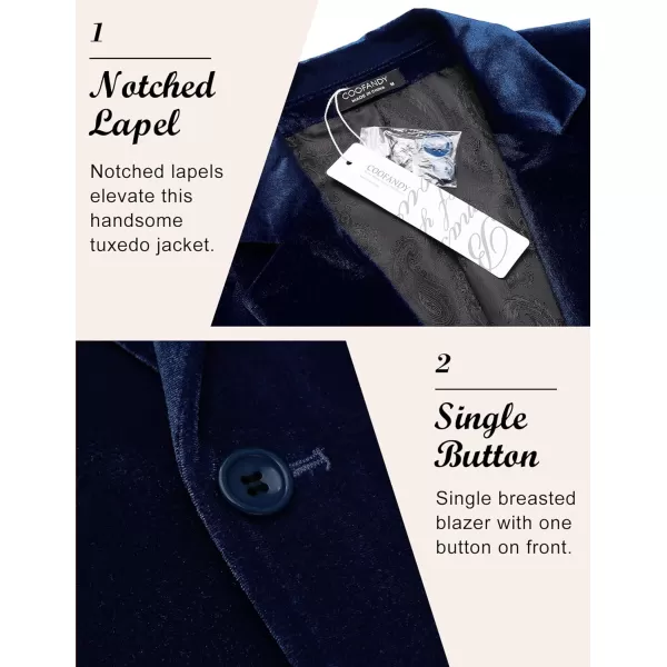 COOFANDY Men's Velvet Blazer Notched Lapel Velour Suit Jacket One Button Tuxedo Jackets for Wedding Prom Party Dinner