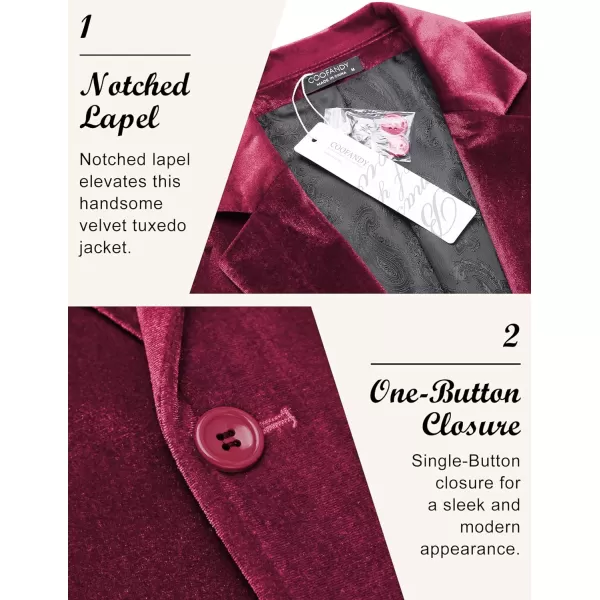 COOFANDY Men's Velvet Blazer Notched Lapel Velour Suit Jacket One Button Tuxedo Jackets for Wedding Prom Party Dinner