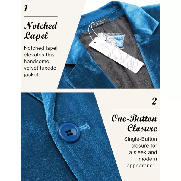 COOFANDY Men's Velvet Blazer Notched Lapel Velour Suit Jacket One Button Tuxedo Jackets for Wedding Prom Party Dinner