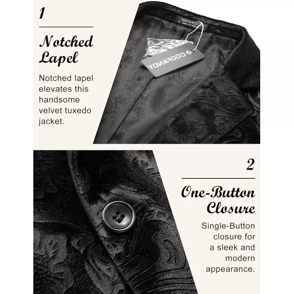 COOFANDY Men's Velvet Blazer Notched Lapel Velour Suit Jacket One Button Tuxedo Jackets for Wedding Prom Party Dinner
