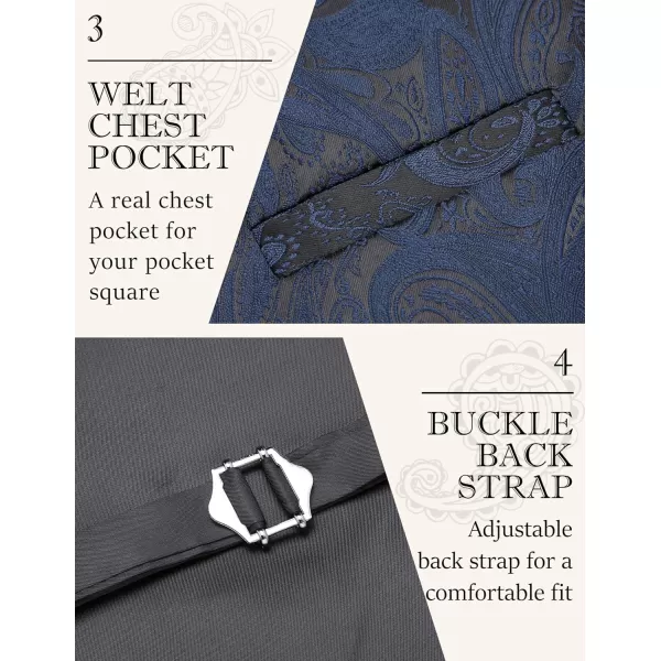 COOFANDY Men's Vest Tie Set 3PC Paisley Floral Jacquard Waistcoat and Necktie Pocket Square Vests for Suit Tuxedo Wedding
