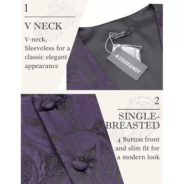 COOFANDY Men's Vest Tie Set 3PC Paisley Floral Jacquard Waistcoat and Necktie Pocket Square Vests for Suit Tuxedo Wedding
