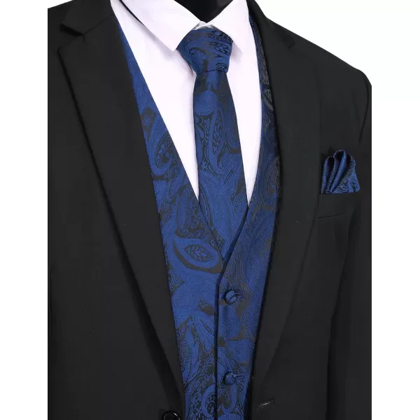 COOFANDY Men's Vest Tie Set 3PC Paisley Floral Jacquard Waistcoat and Necktie Pocket Square Vests for Suit Tuxedo Wedding