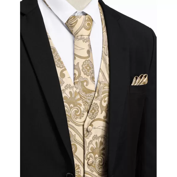 COOFANDY Men's Vest Tie Set 3PC Paisley Floral Jacquard Waistcoat and Necktie Pocket Square Vests for Suit Tuxedo Wedding