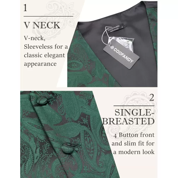 COOFANDY Men's Vest Tie Set 3PC Paisley Floral Jacquard Waistcoat and Necktie Pocket Square Vests for Suit Tuxedo Wedding