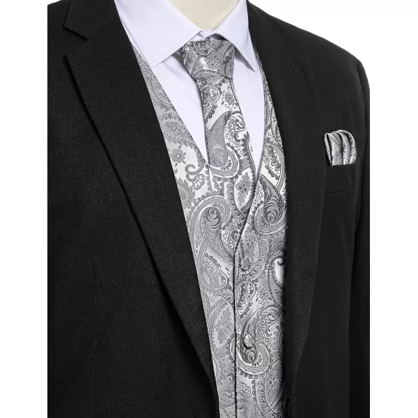 COOFANDY Men's Vest Tie Set 3PC Paisley Floral Jacquard Waistcoat and Necktie Pocket Square Vests for Suit Tuxedo Wedding