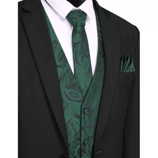 COOFANDY Men's Vest Tie Set 3PC Paisley Floral Jacquard Waistcoat and Necktie Pocket Square Vests for Suit Tuxedo Wedding