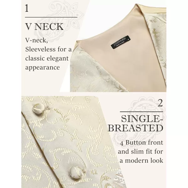 COOFANDY Men's Vest Tie Set 3PC Paisley Floral Jacquard Waistcoat and Necktie Pocket Square Vests for Suit Tuxedo Wedding