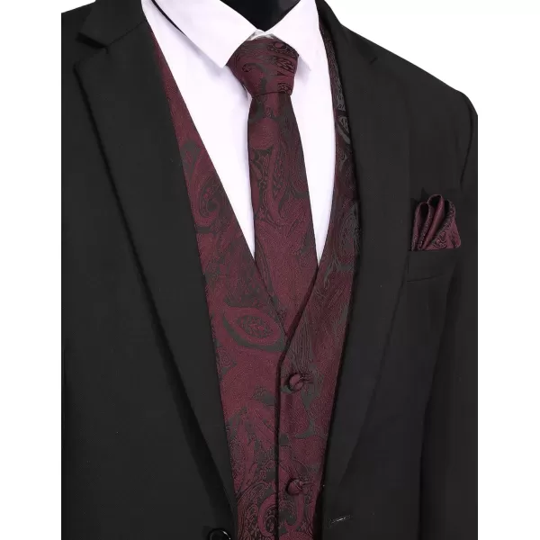 COOFANDY Men's Vest Tie Set 3PC Paisley Floral Jacquard Waistcoat and Necktie Pocket Square Vests for Suit Tuxedo Wedding