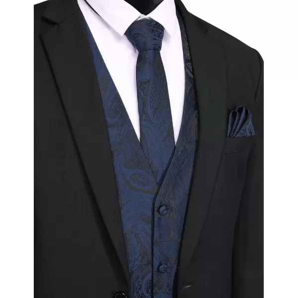 COOFANDY Men's Vest Tie Set 3PC Paisley Floral Jacquard Waistcoat and Necktie Pocket Square Vests for Suit Tuxedo Wedding