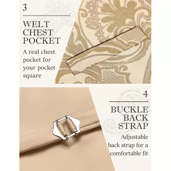 COOFANDY Men's Vest Tie Set 3PC Paisley Floral Jacquard Waistcoat and Necktie Pocket Square Vests for Suit Tuxedo Wedding