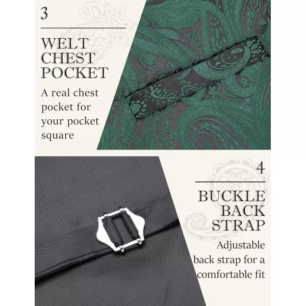 COOFANDY Men's Vest Tie Set 3PC Paisley Floral Jacquard Waistcoat and Necktie Pocket Square Vests for Suit Tuxedo Wedding
