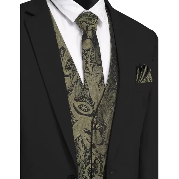 COOFANDY Men's Vest Tie Set 3PC Paisley Floral Jacquard Waistcoat and Necktie Pocket Square Vests for Suit Tuxedo Wedding